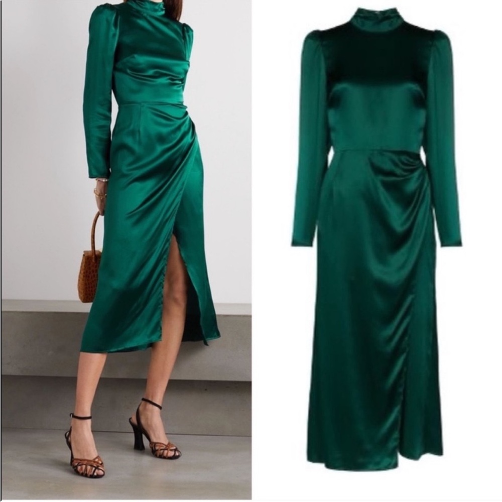 Reformation Carmelina Silk Ruched Sheath Dress with Mock Neck